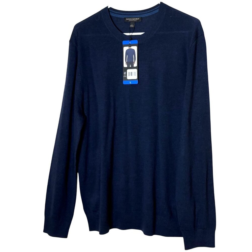 Banana Republic Merino Wool Crewneck Sweater Mens Large Blue NWT